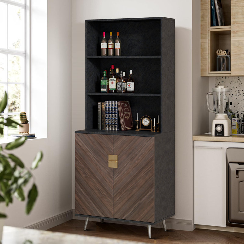 Wrought Studio™ Freestanding Wooden Tall Bar Cabinet With Metal Legs ...